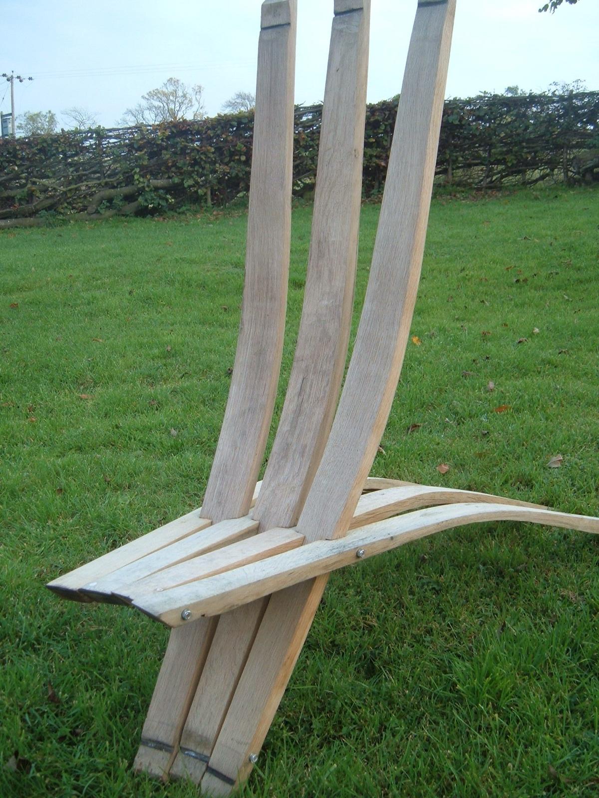 Reclaimed whisky barrel chair side view